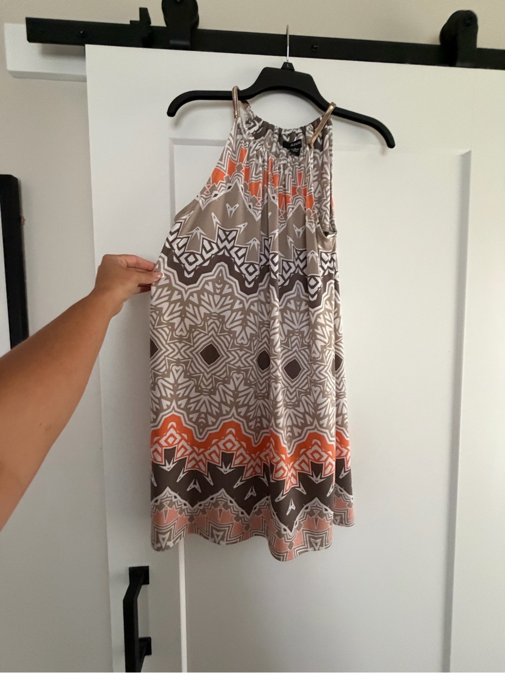 Alfani Taupe & Orange Printed dress - Picture 3 of 4